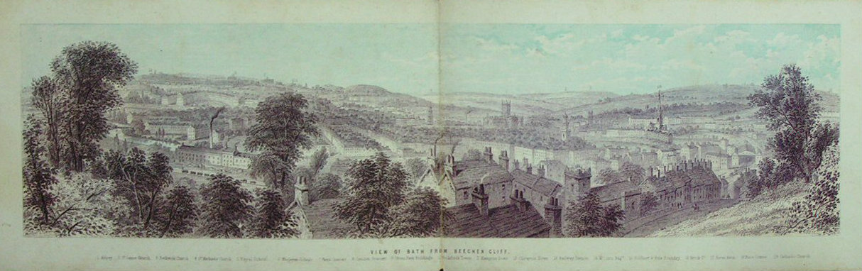 Chromo-lithograph - View of Bath from Beechen Cliff - T